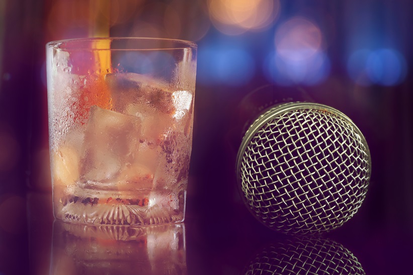 microphone in bar for karaoke, nightlife.